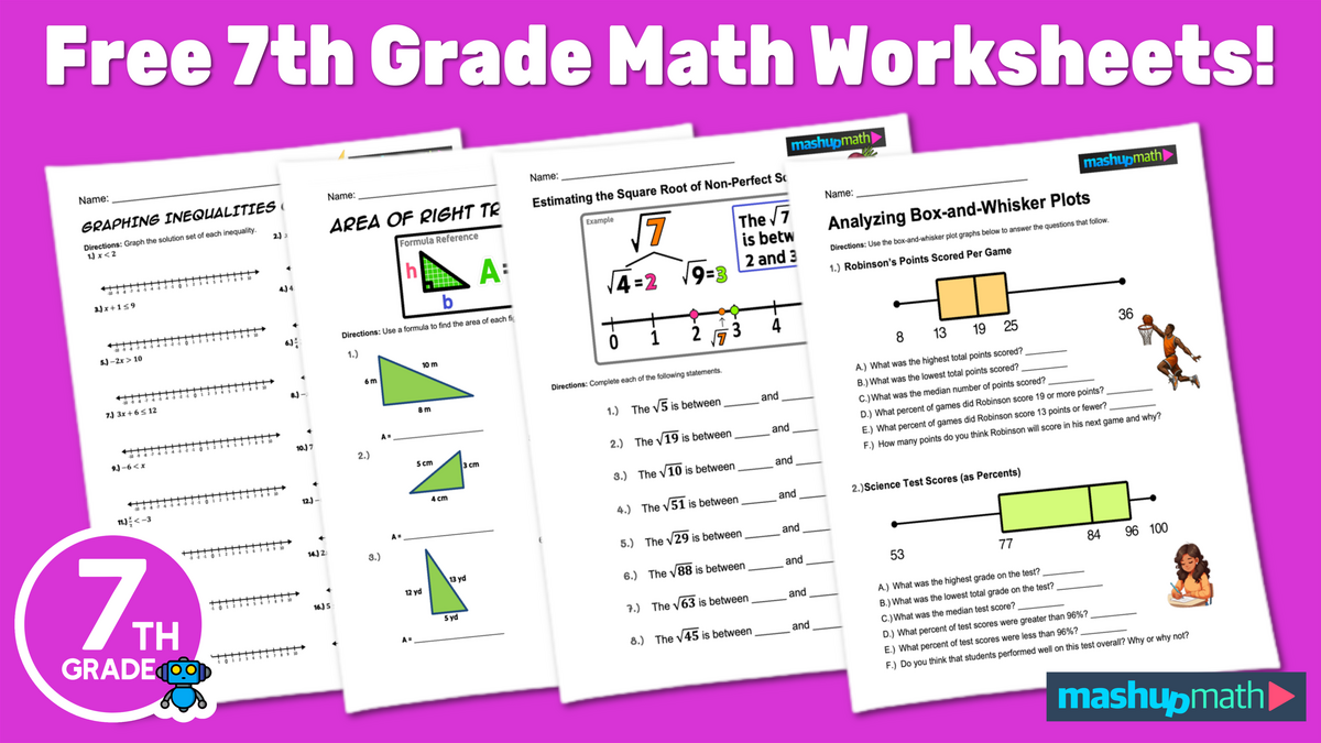 Free 7th Grade Math Worksheets Printable W Answers Mashup Math 7th Grade Math Worksheets PDF Printable Worksheets Cazoom Math