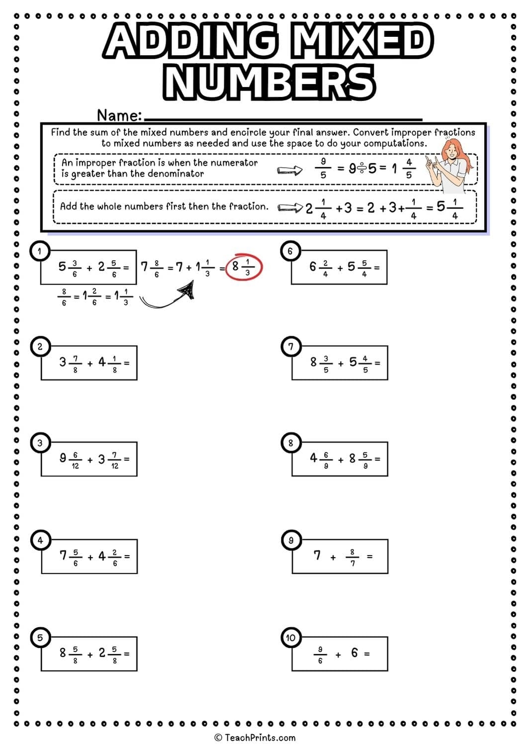 Free Adding Mixed Numbers Worksheets Teach Prints