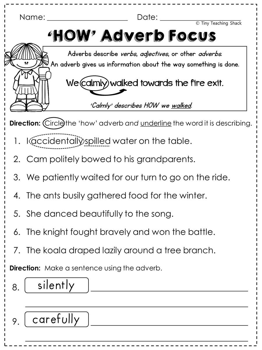 Free Adverb Worksheet 2nd Grade Worksheets Language Arts Worksheets Library