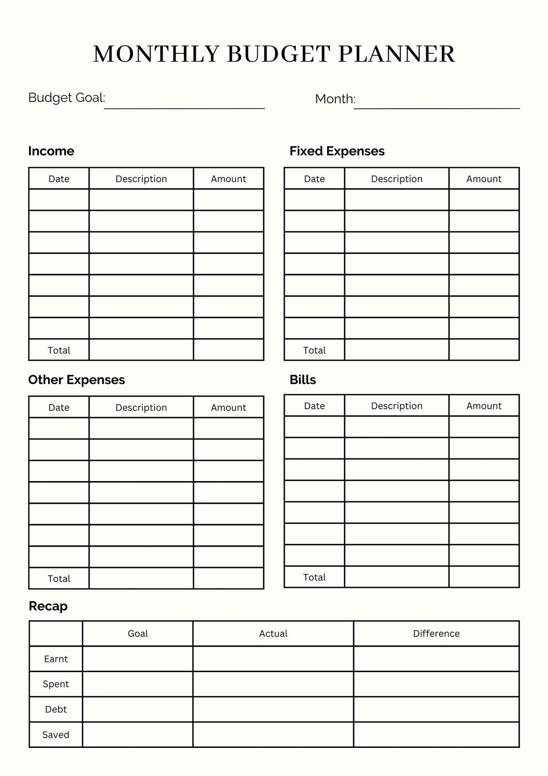 Free Download Printable Monthly Budget Planner PDF Templates