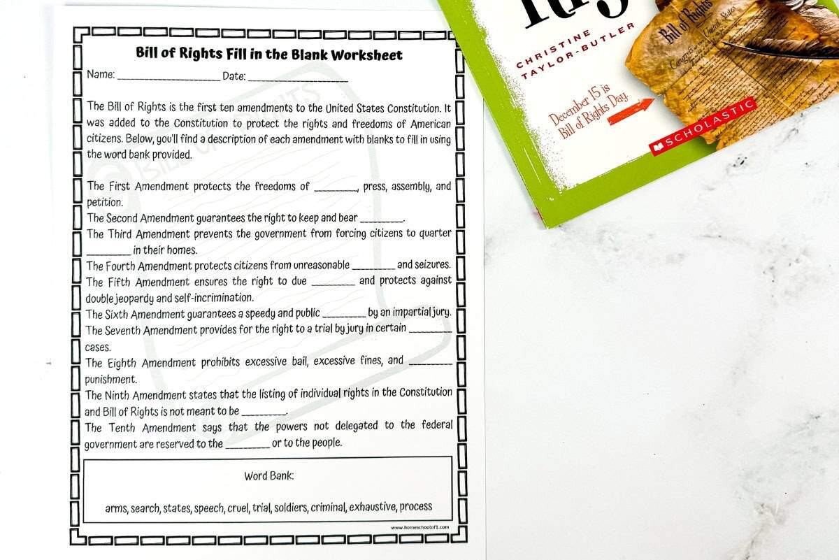 Free Bill Of Rights Worksheet Fill In The Blank