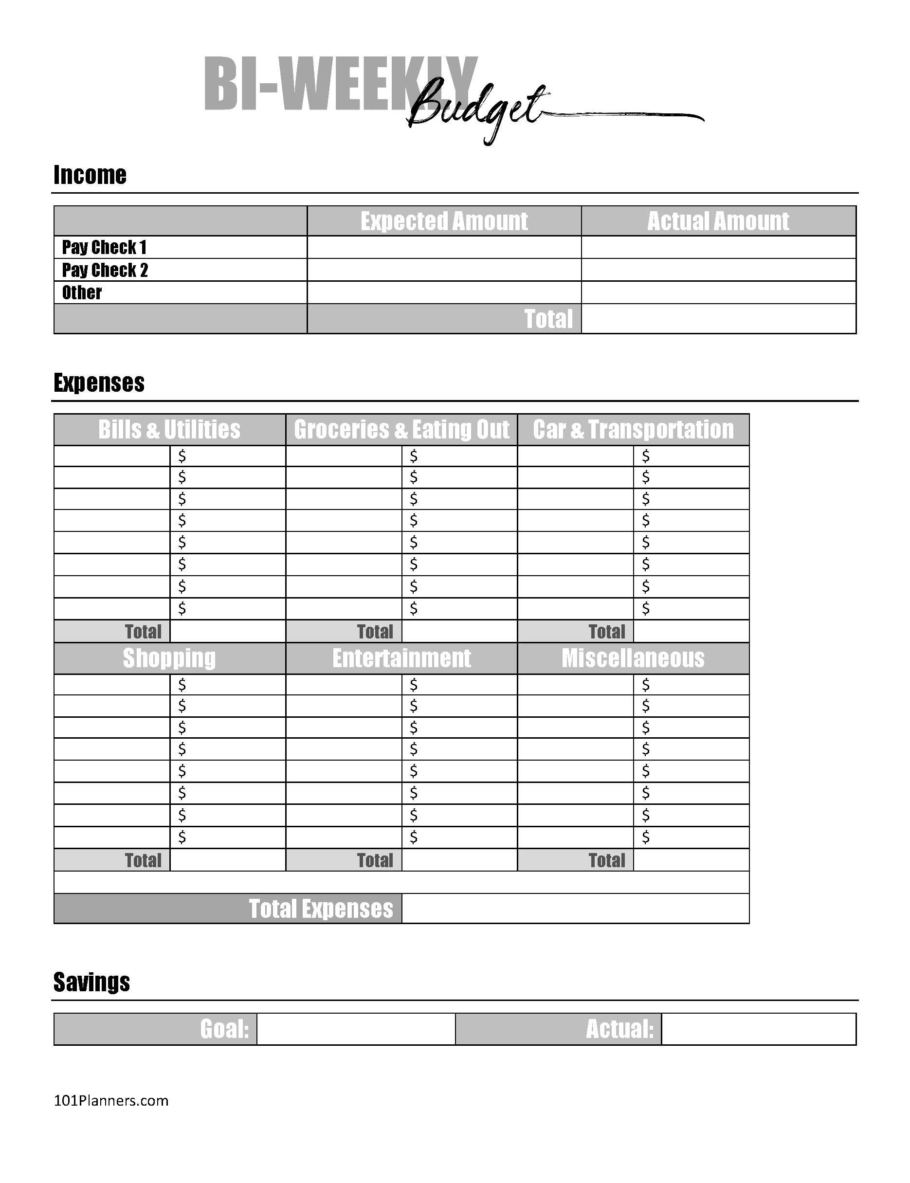 Bi Weekly Budget Overview Printable A4 A5 Letter PDF Etsy