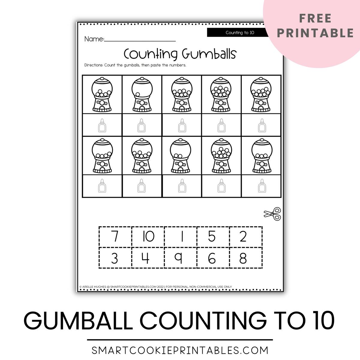 Free Counting To 10 Gumball Worksheets Smart Cookie Printables FREE Printable Gumball Number Playdough Mats
