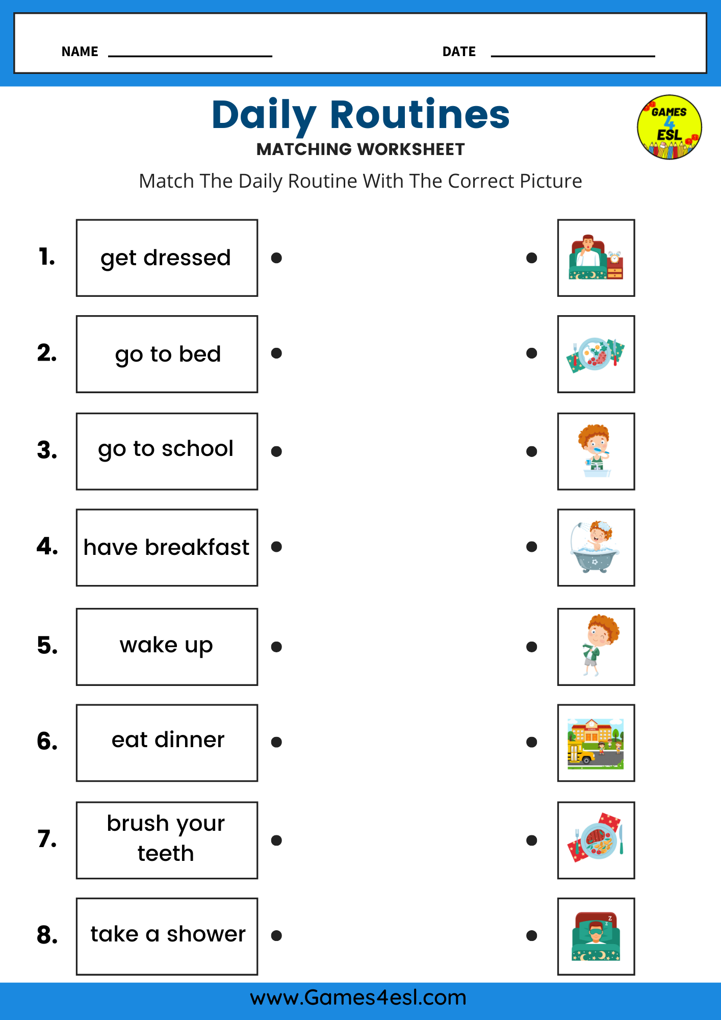 Free Daily Routine Worksheets For Beginners Games4esl