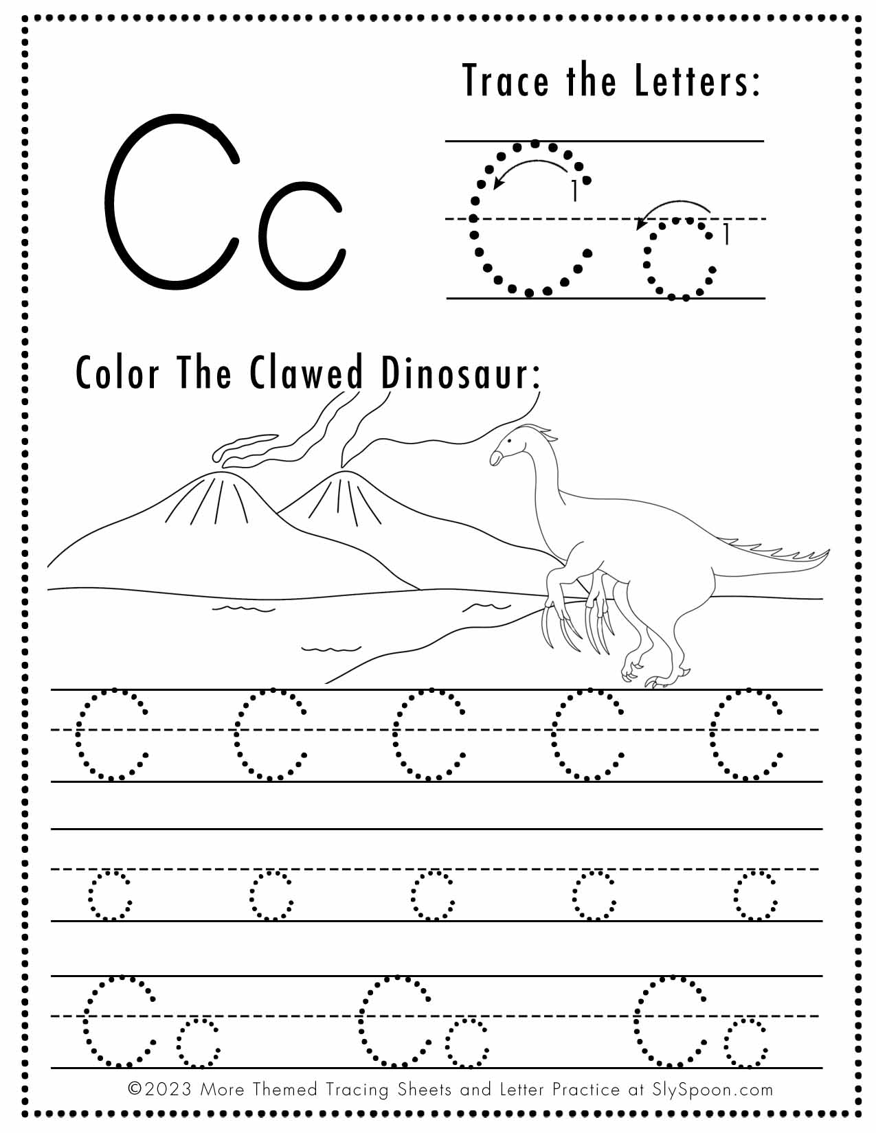 Free Letter C Tracing Worksheet Printable Dinosaur Themed Sly Spoon Letter Free Worksheets For Preschool TeachersMag