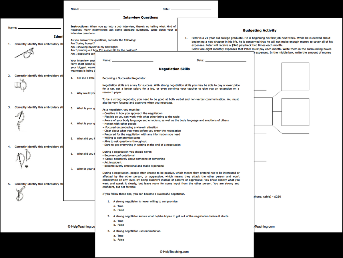 Free Life And Money Skills Worksheets Life Skills Homework