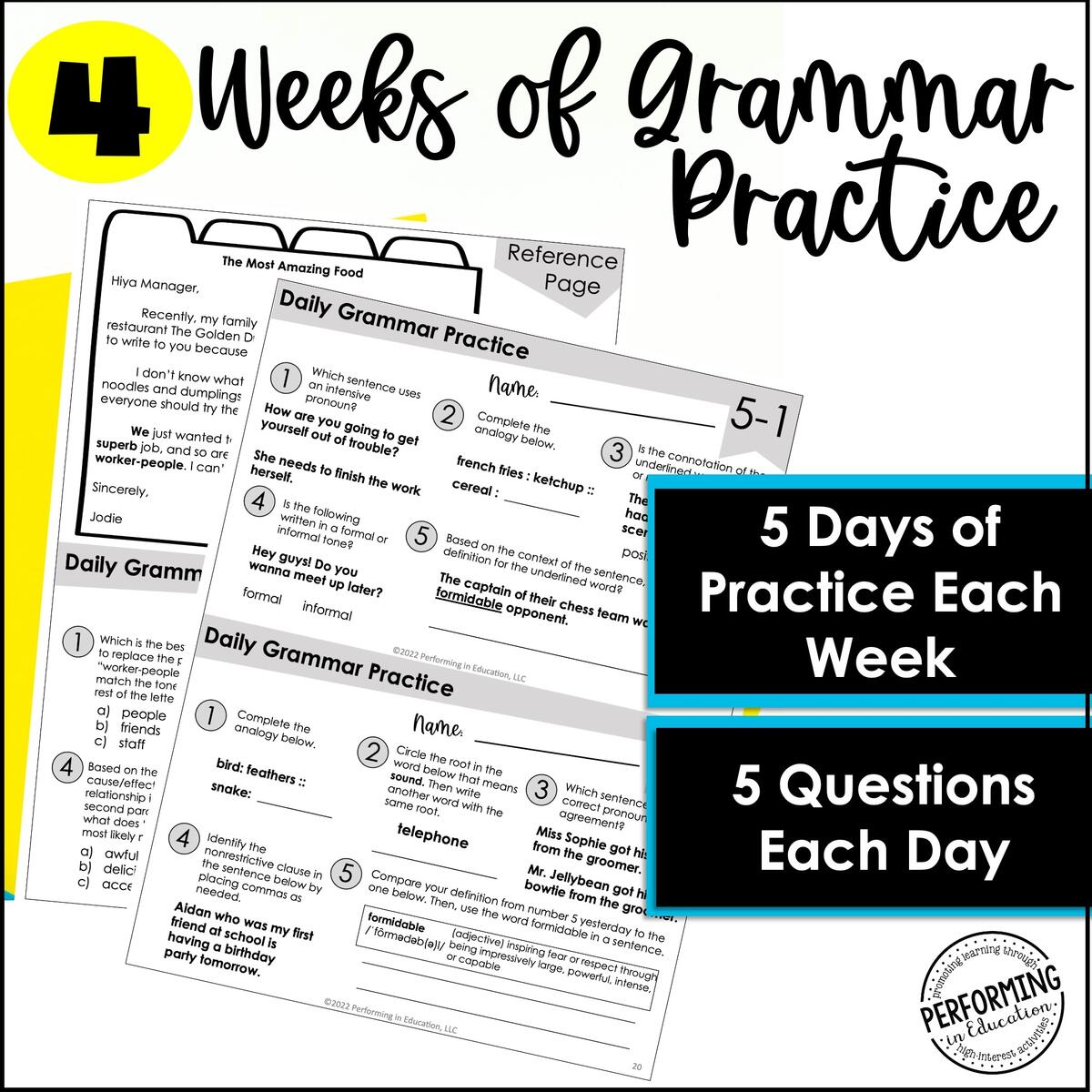 FREE Month Long Daily Grammar Practice 7th Grade Grammar Spiral Review FREE Month Long Daily Grammar Practice 7th Grade Grammar Spiral Review