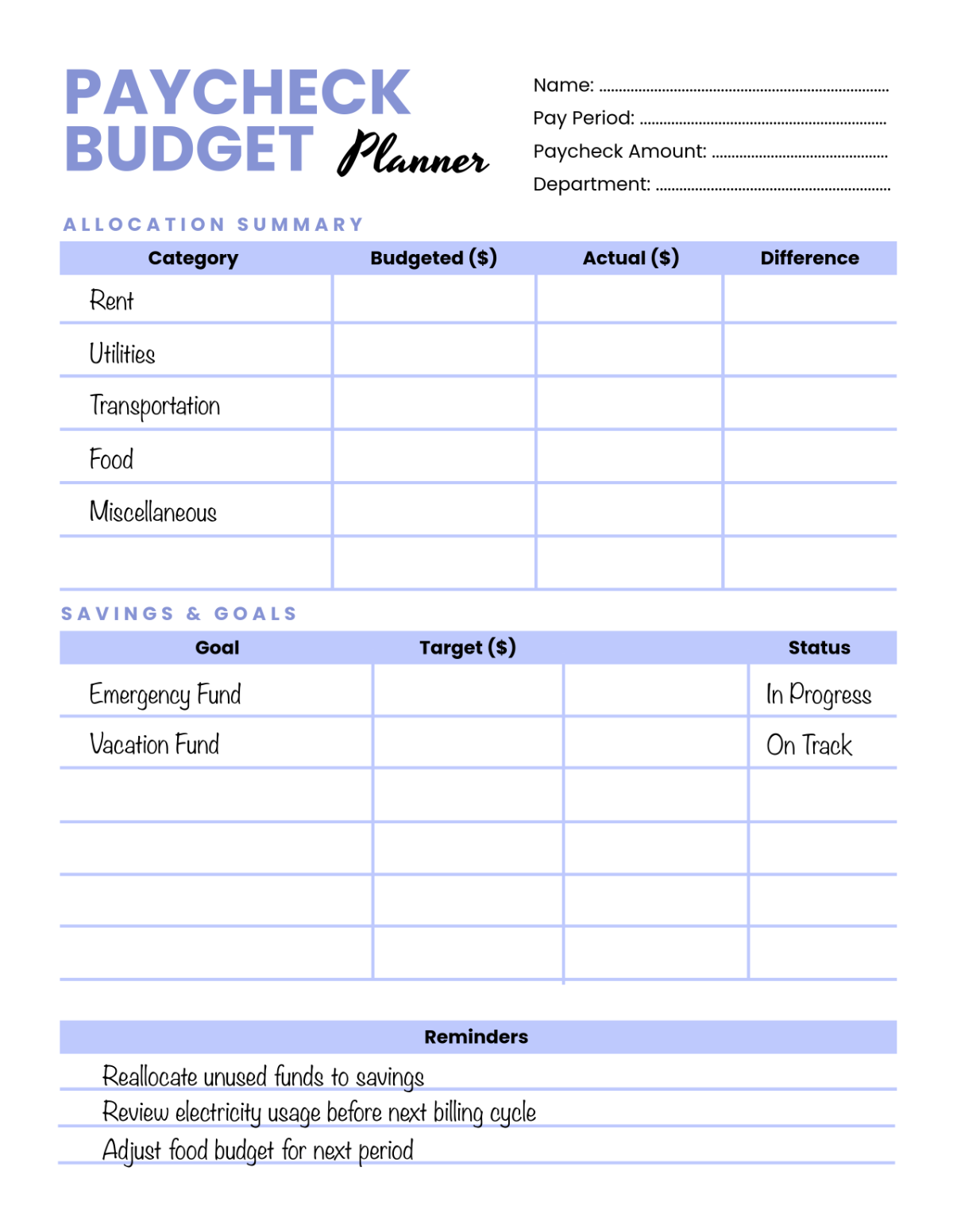 Free Paycheck Budget Planner Template To Edit Online Free Paycheck Budget Planner Template To Edit Online