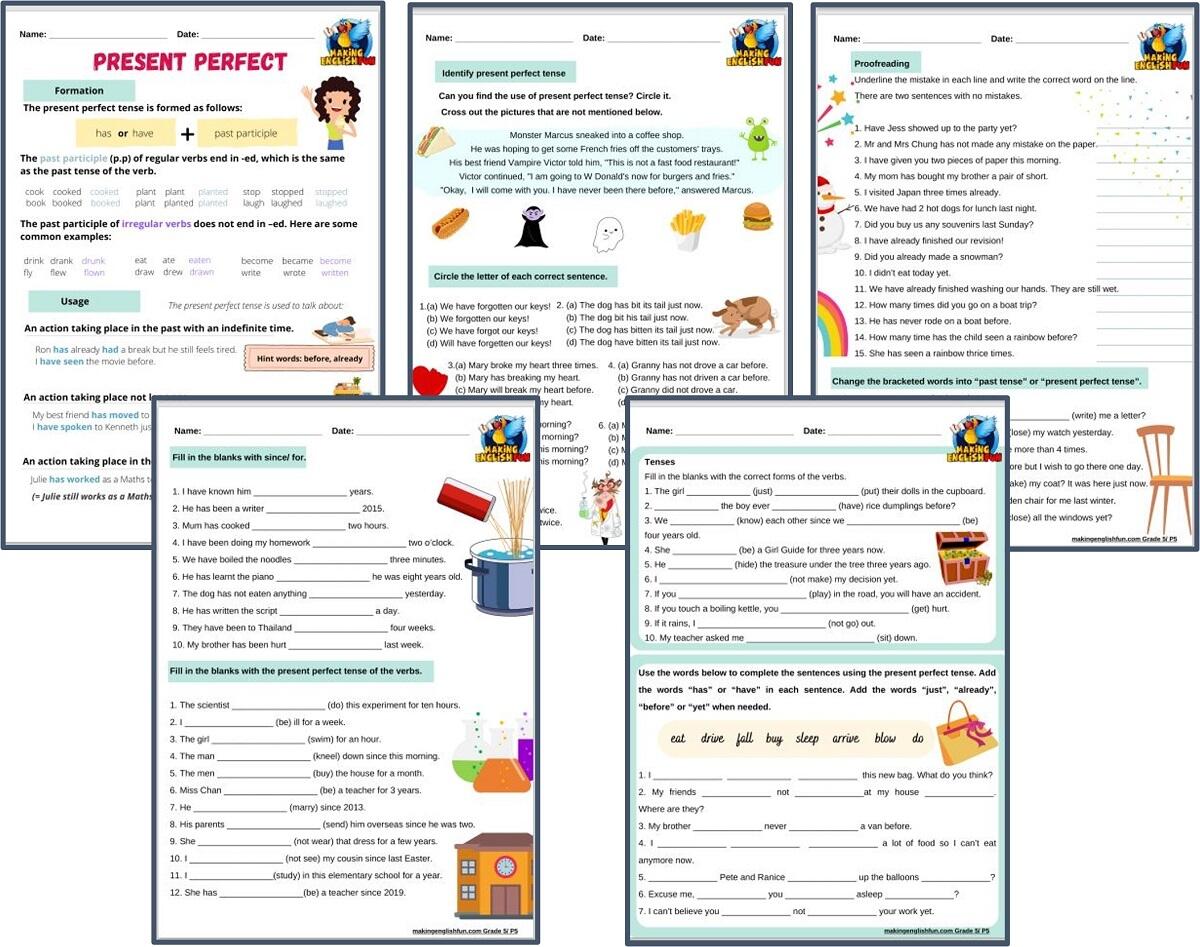 Present Perfect Tense Worksheets And Exercises With Answers