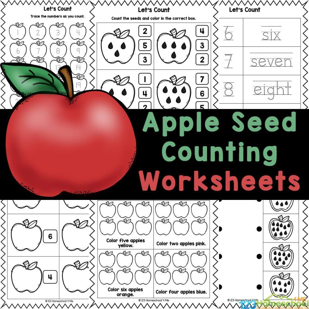 FREE Printable Apple And Apple Seed Counting Worksheets Apple Literacy And Math Worksheets