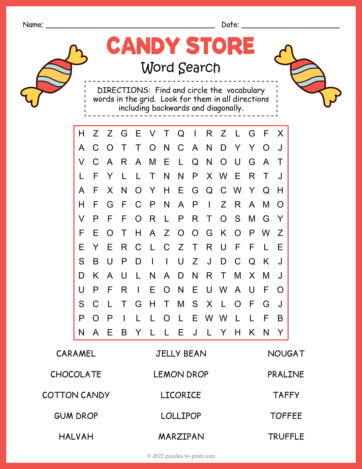 Free Printable Candy Word Search Free Printable Candy Word Search