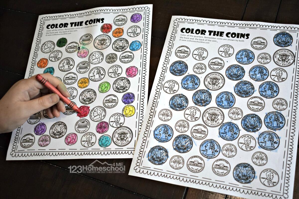 FREE Printable Color The Coin Money Worksheets FREE Printable Color The Coin Money Worksheets