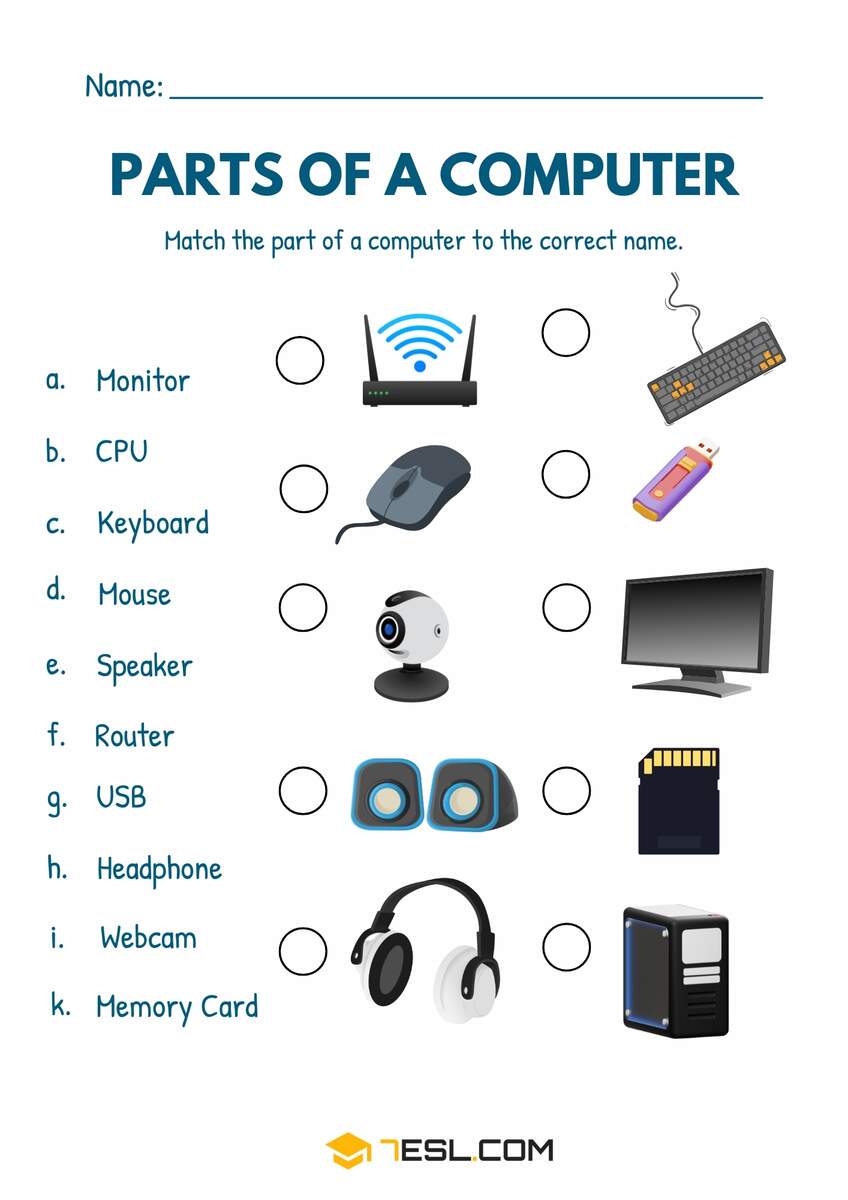 Free Printable Computer Parts Worksheets For Kids ESL 7ESL Free Printable Computer Parts Worksheets For Kids ESL 7ESL