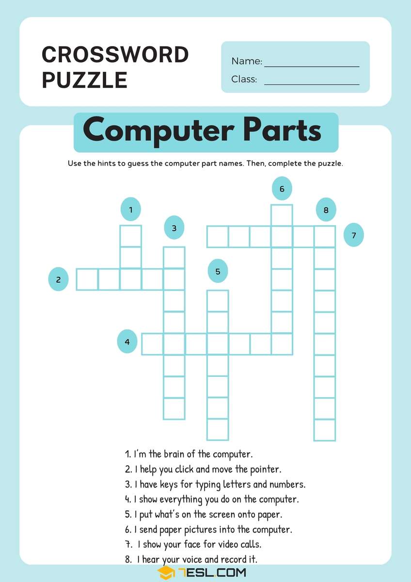 Free Printable Computer Parts Worksheets For Kids ESL 7ESL