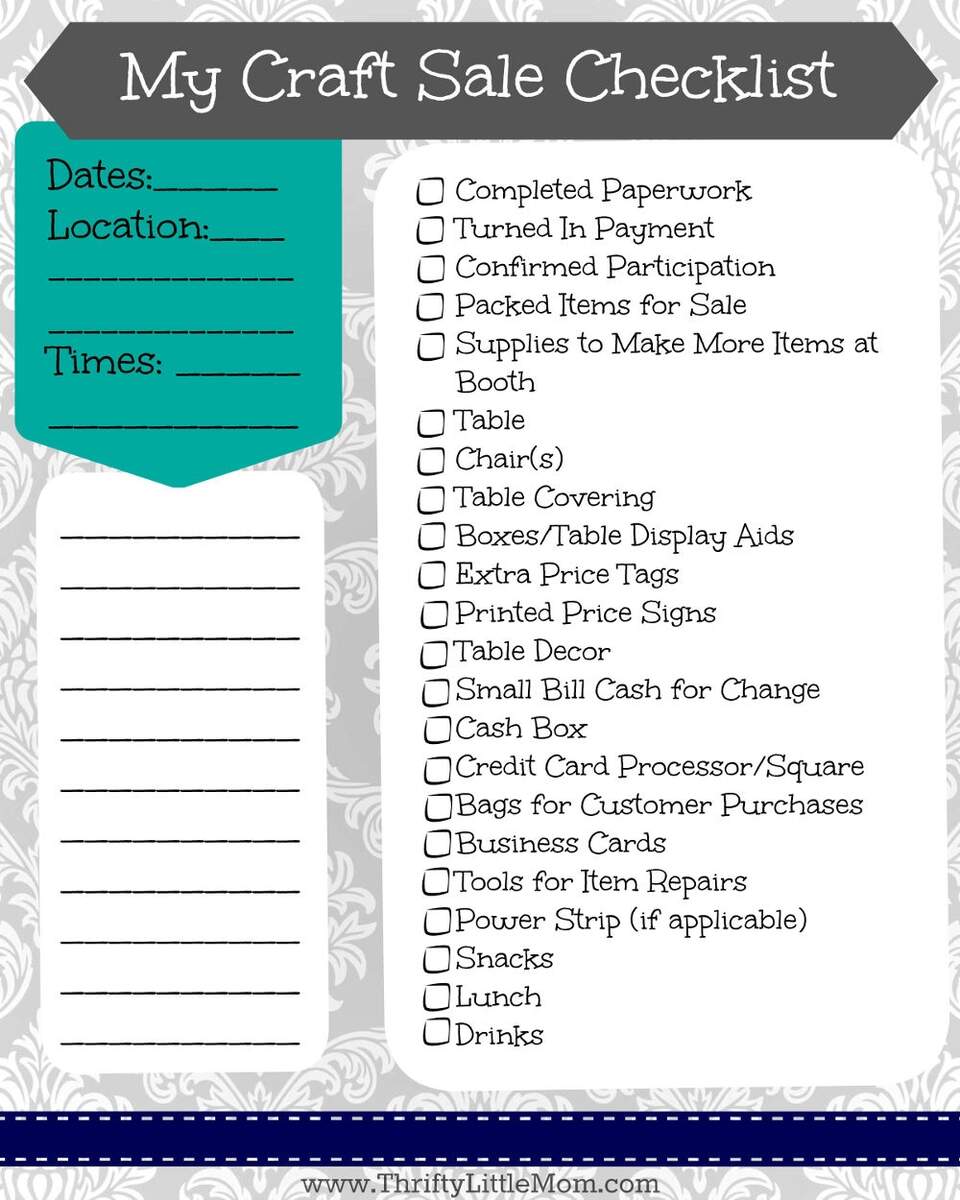 Free Printable Craft Show Checklist Thrifty Little Mom