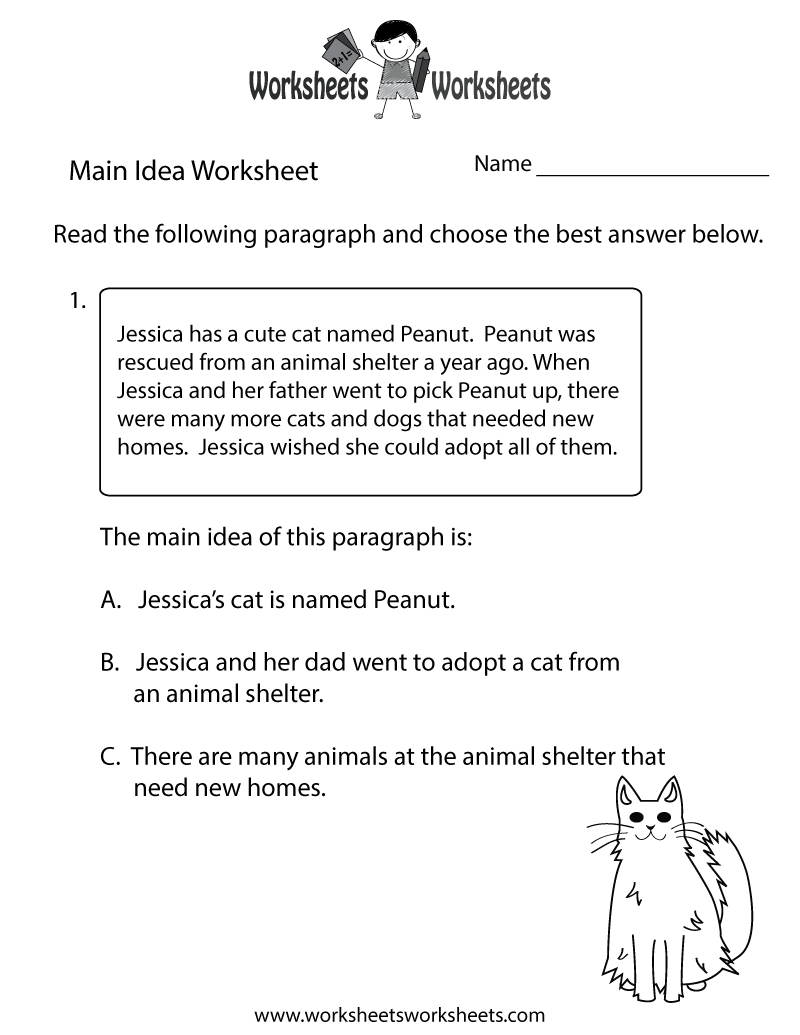 Free Printable Finding The Main Idea Worksheet Reading Comprehension Worksheets 1st Grade Finding The Main Idea Teaching Resources