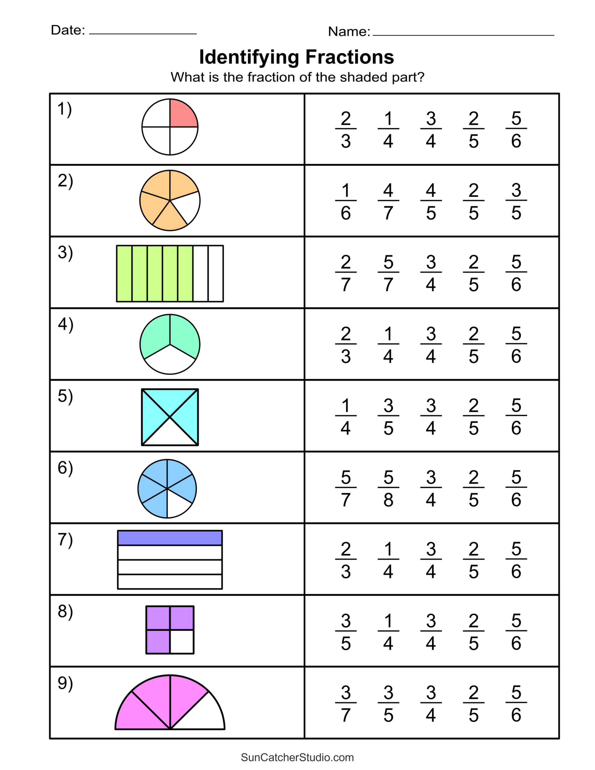 Free Printable Fractions Worksheets Comparing Identifying Free Printables Lettering SVG Files Tools Apps Worksheets For Fraction Addition