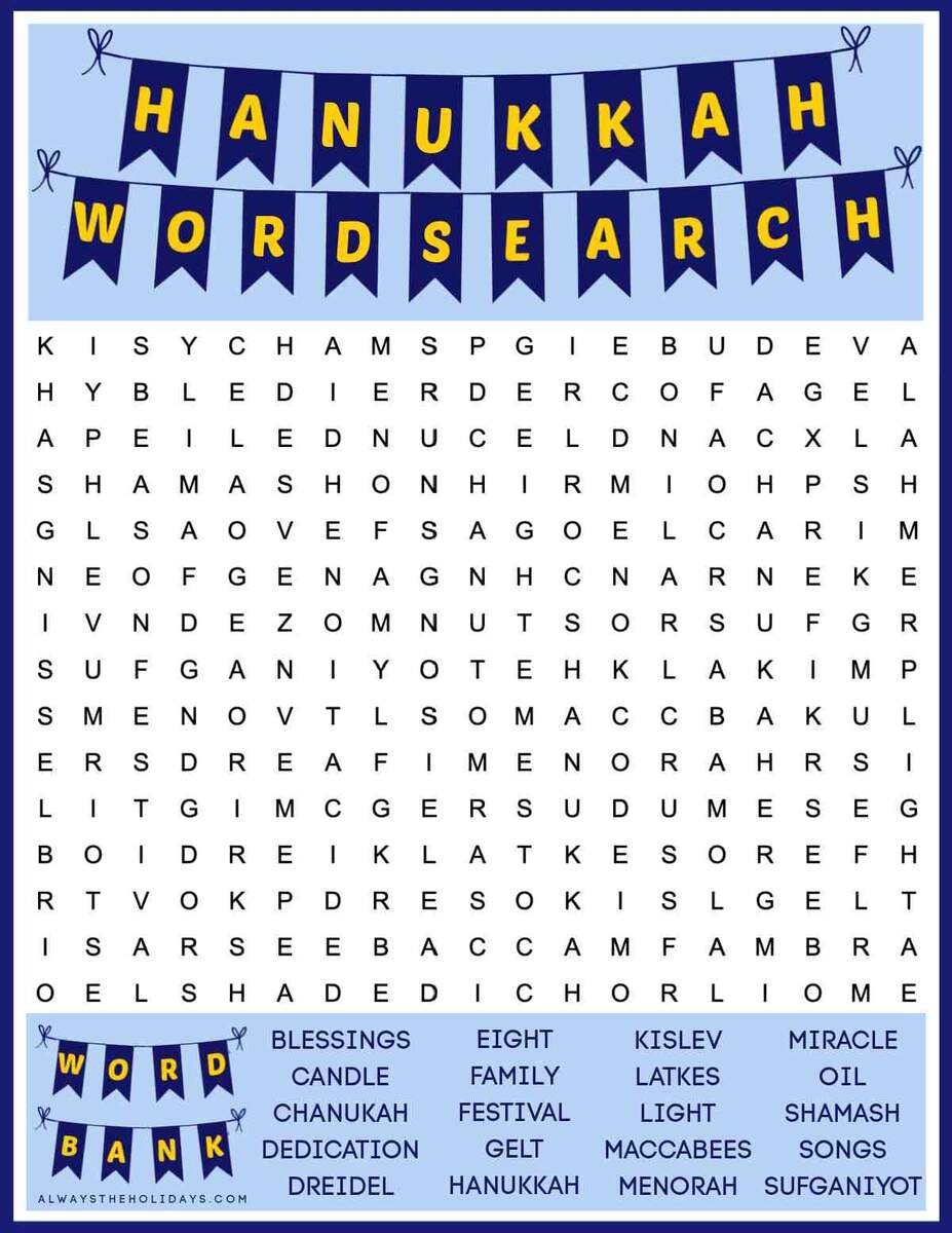 Free Printable Hanukkah Word Search PDF And JPG Formats Free Printable Hanukkah Word Search PDF And JPG Formats