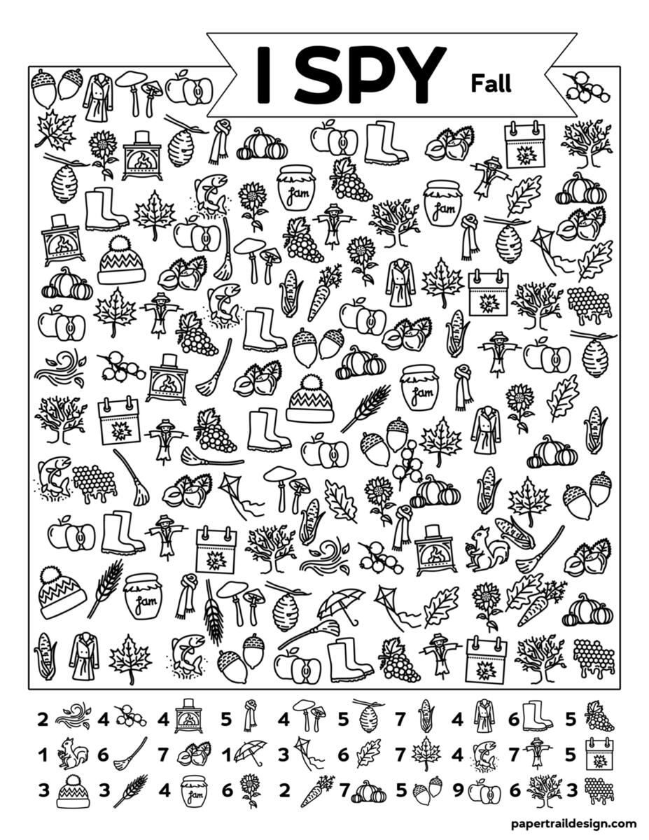 Free Printable I Spy Fall Activity Paper Trail Design Spring I Spy Coloring Printable Teach Beside Me