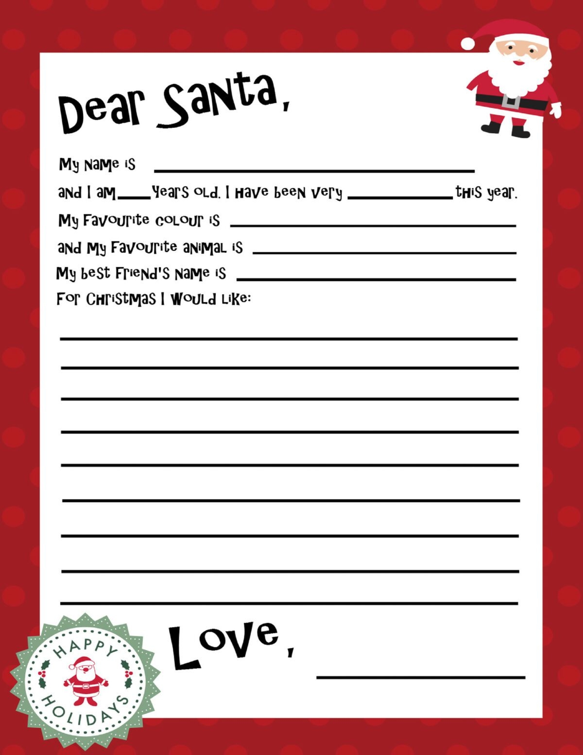 Free Printable Santa Letter Template Frugal Mom Eh Dear Santa Letter Free Printable Fill In Template