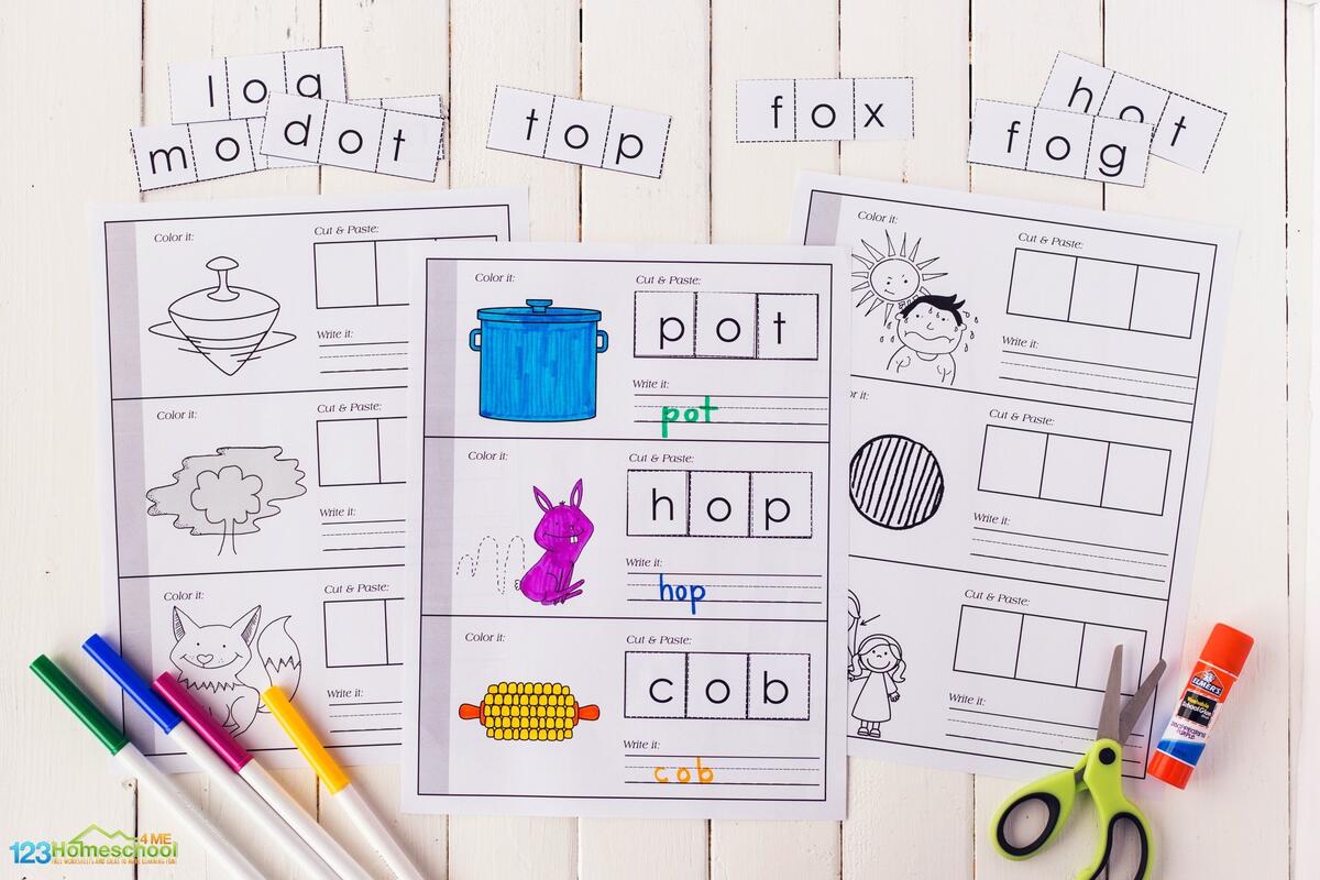 FREE Printable Short O CVC Words Cut And Paste Worksheets FREE Printable Short O CVC Words Cut And Paste Worksheets