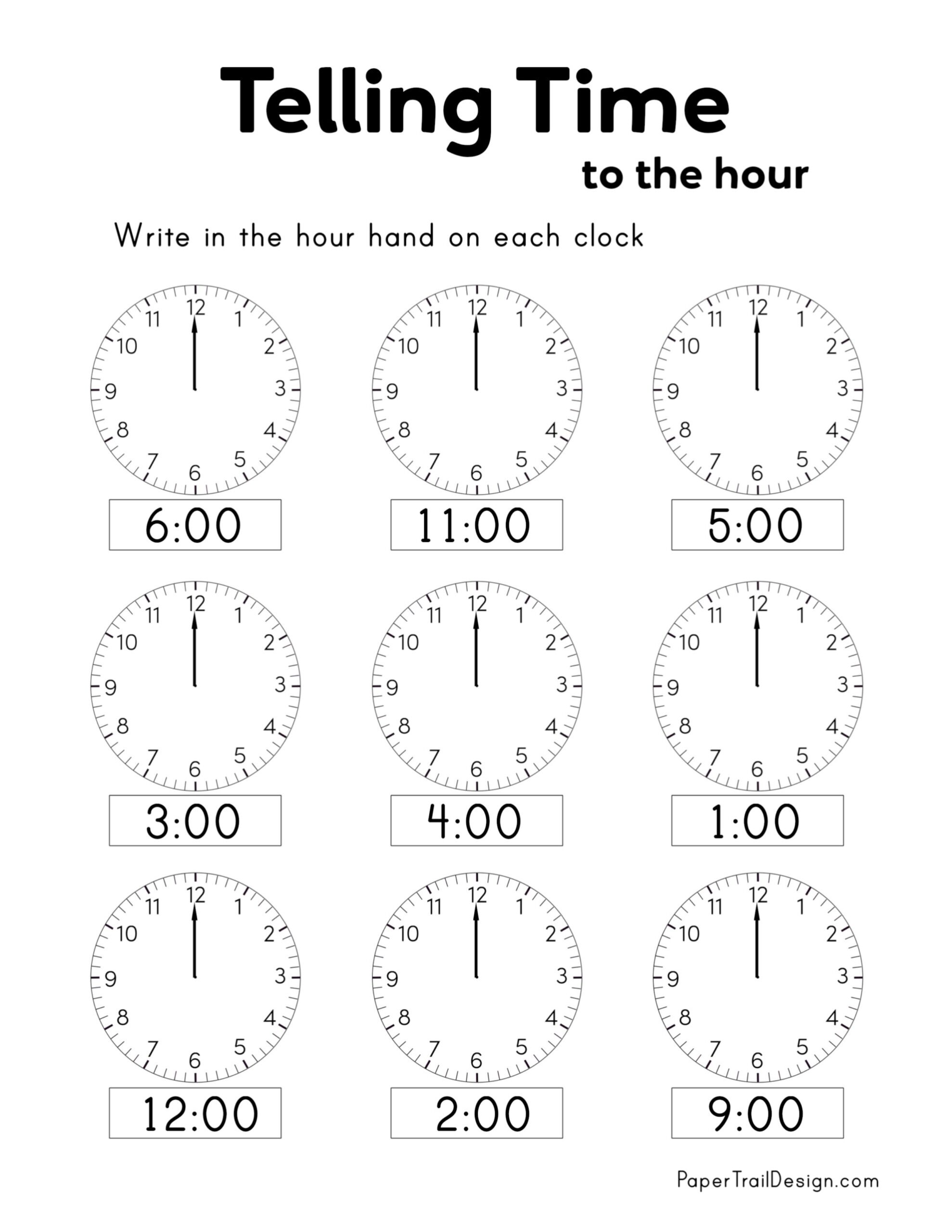 Free Printable Telling Time Worksheets Paper Trail Design Telling Time Worksheets O Clock And Half Past