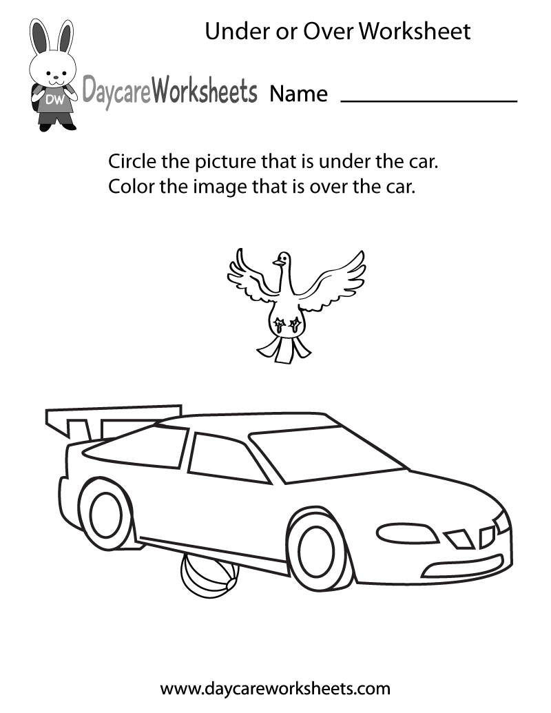 Free Printable Under Or Over Worksheet For Preschool