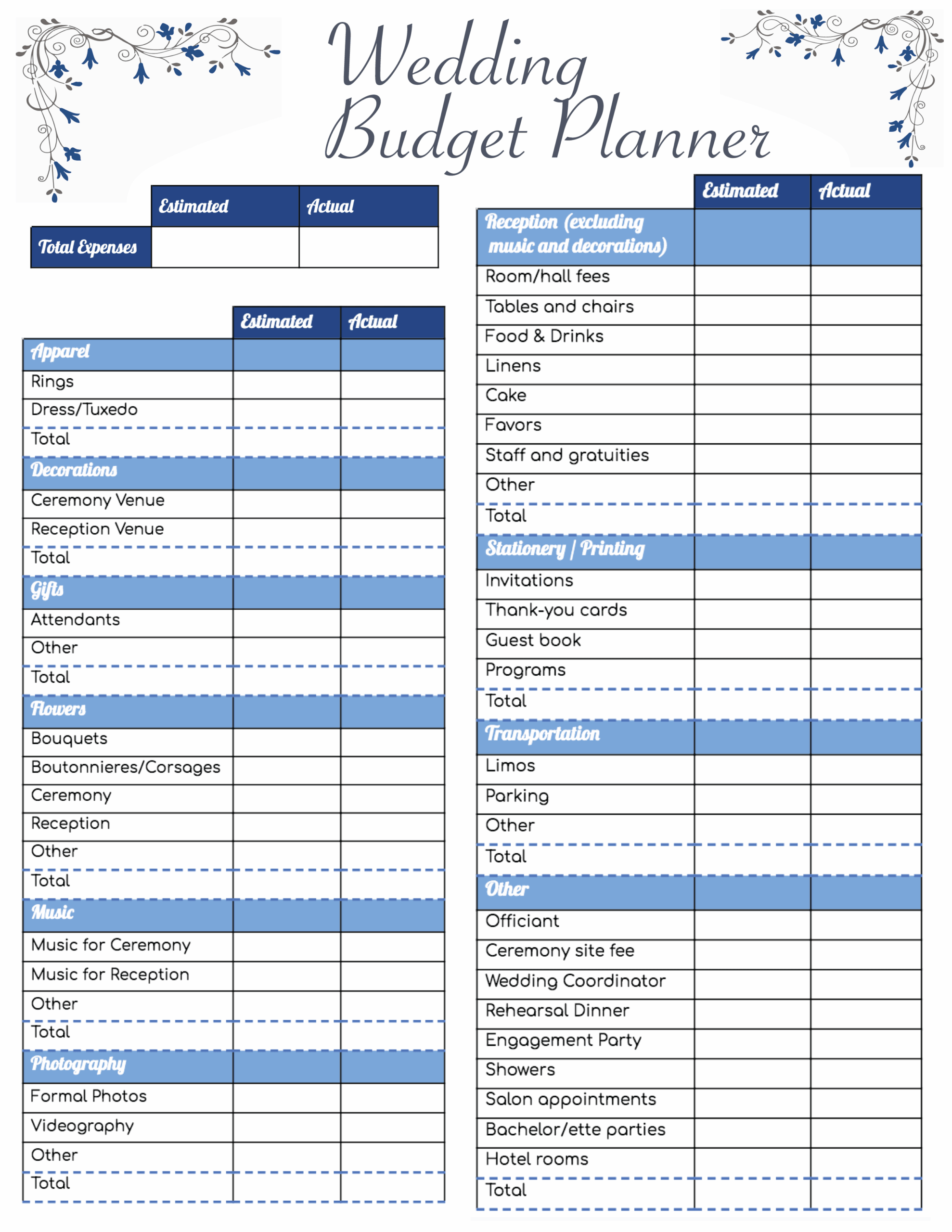 Free Printable Wedding Planner Productivity Planner Tips Download Printable Wedding Budget Template Original PDF