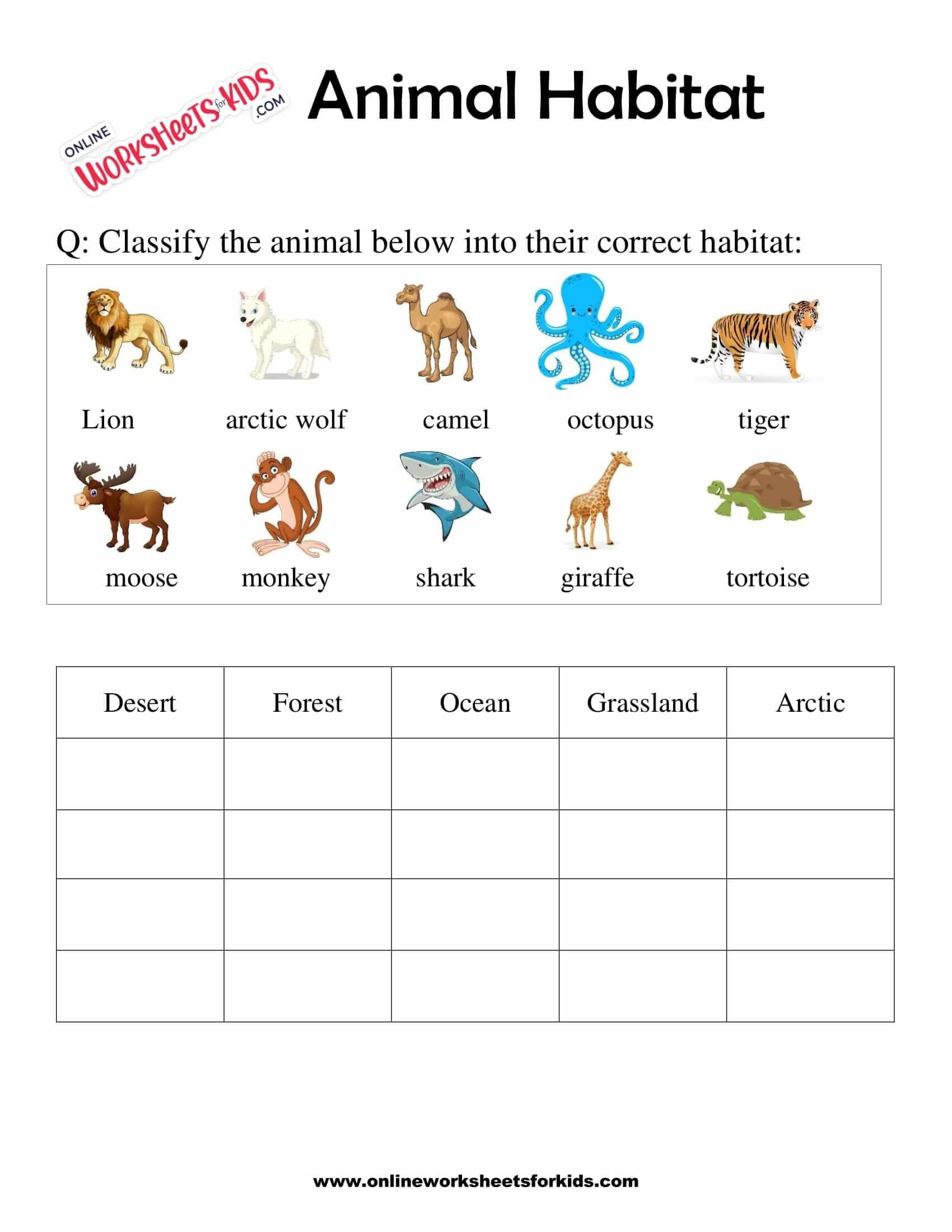 Free Printable Worksheets Animal Habitats