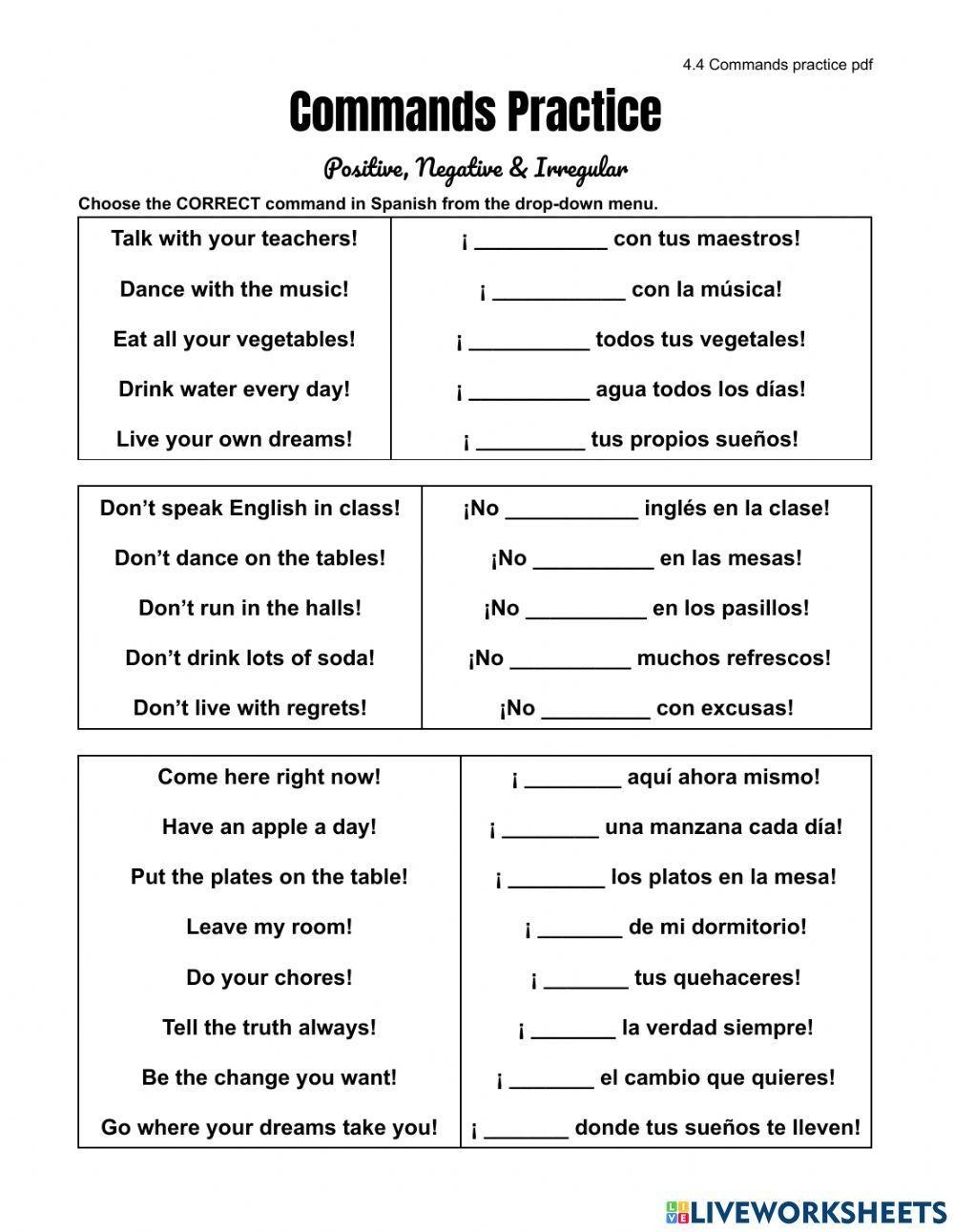 Free Spanish Commands Worksheet Download Free Spanish Commands Worksheet Png Images Free Worksheets On Clipart Library