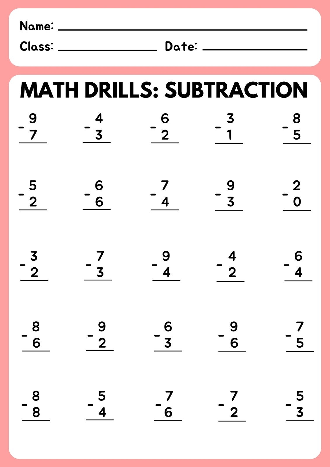 Free Subtraction Worksheet Templates To Edit And Print Canva Buy Single Digit Subtraction Worksheets Online In India Etsy