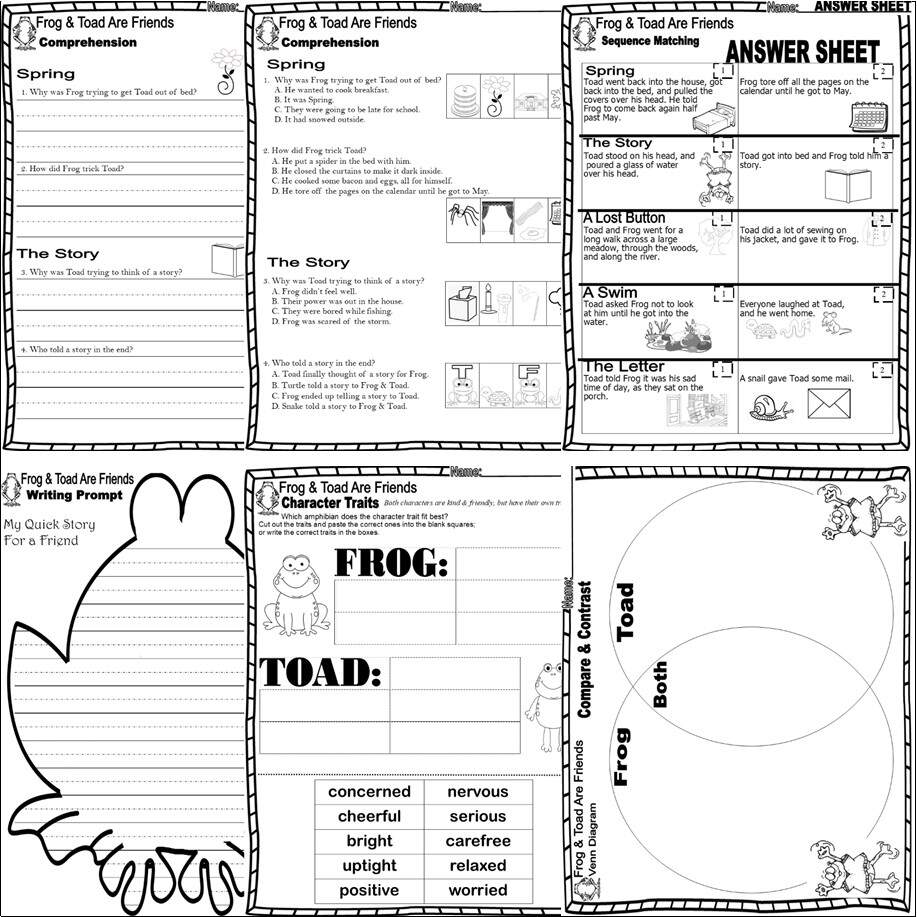 Frog Toad Are Friends Read Aloud Book Study Companion Reading Comprehension Worksheets Made By Teachers