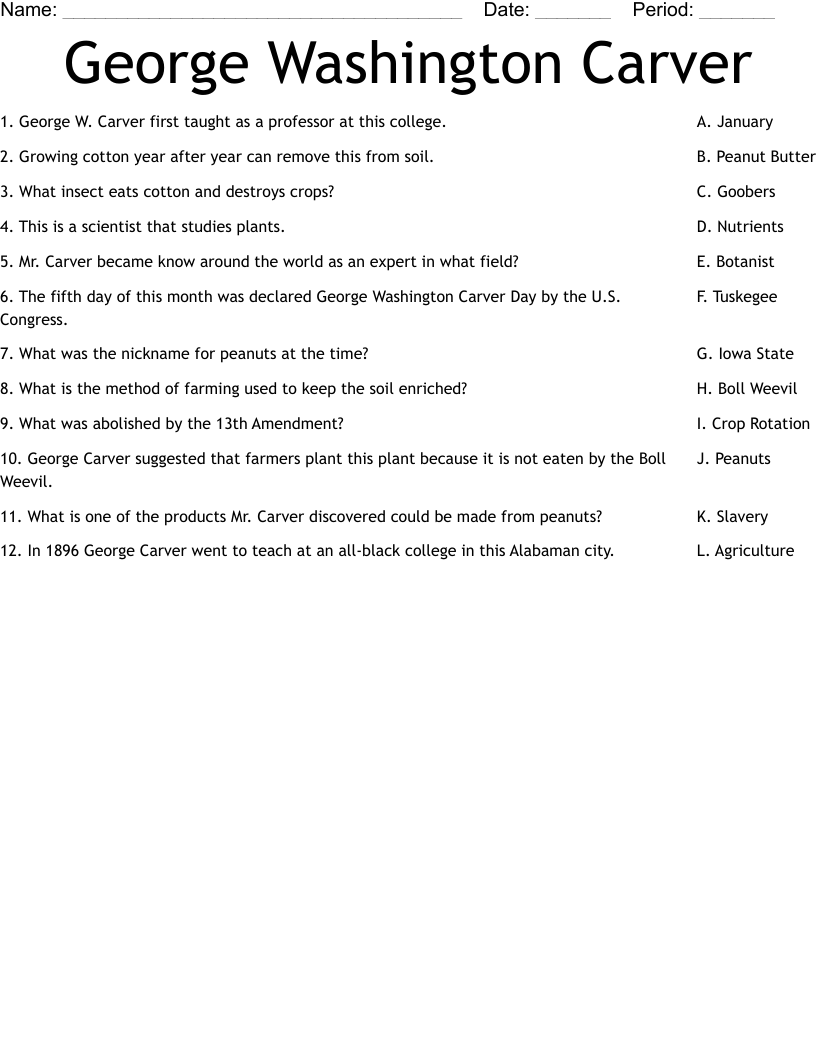 George Washington Carver Worksheet WordMint