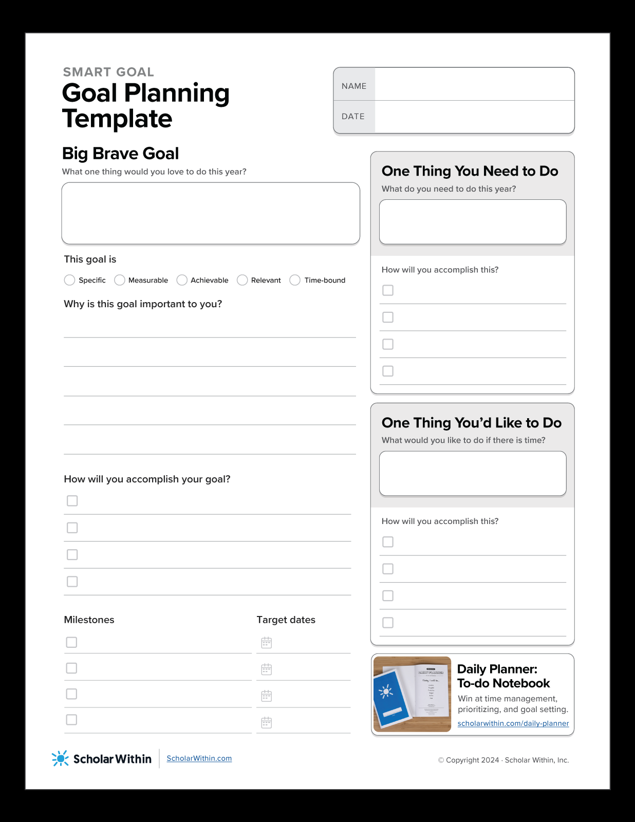 Goal Planning For The New School Year Printable Template