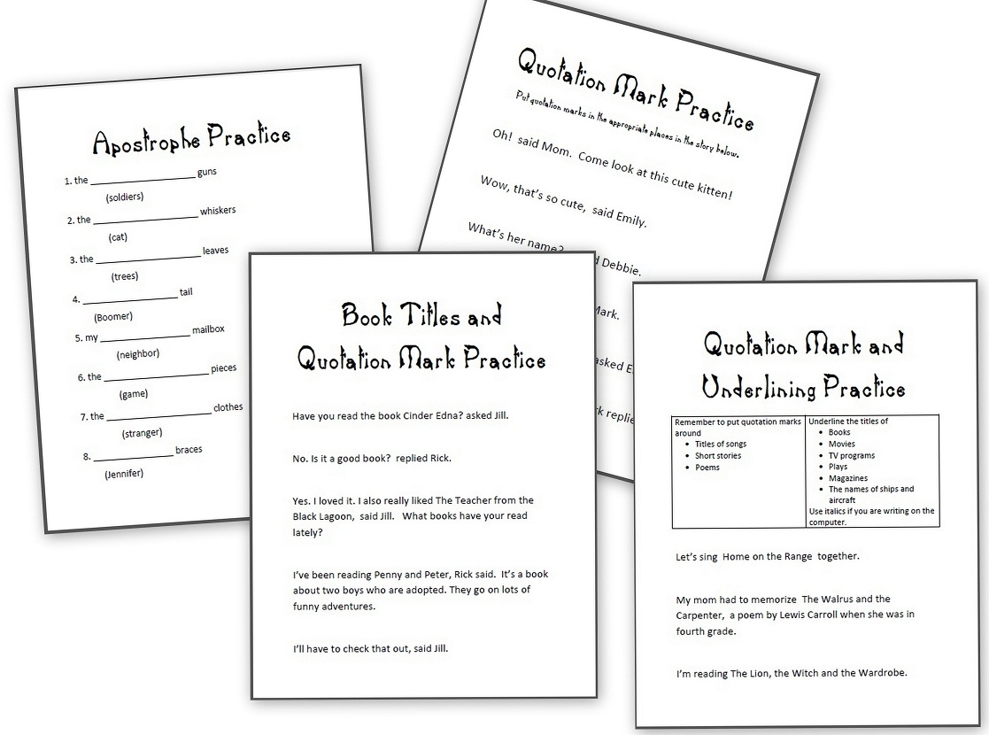 Grammar Practice Sheets Apostrophes Quotation Marks And Underlining And Others Homeschool Den Free Grammar Practice Sheet Quotation Marks Said Asked Words Homeschool Den