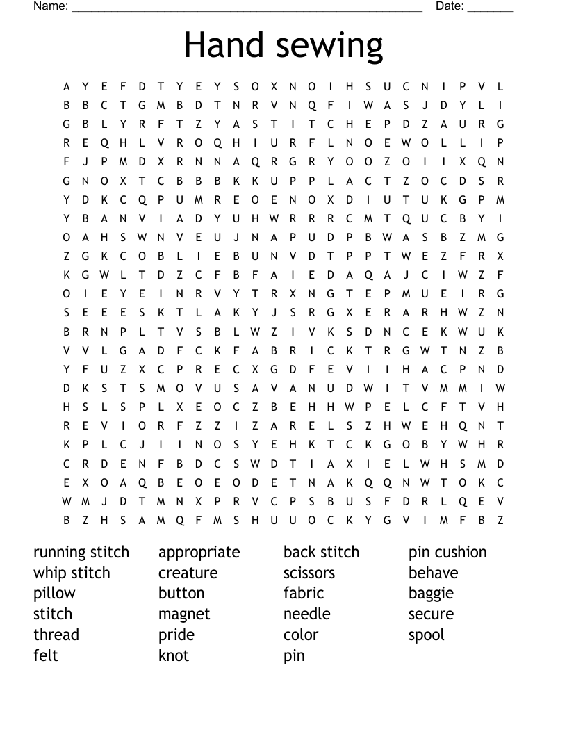 Hand Sewing Word Search WordMint