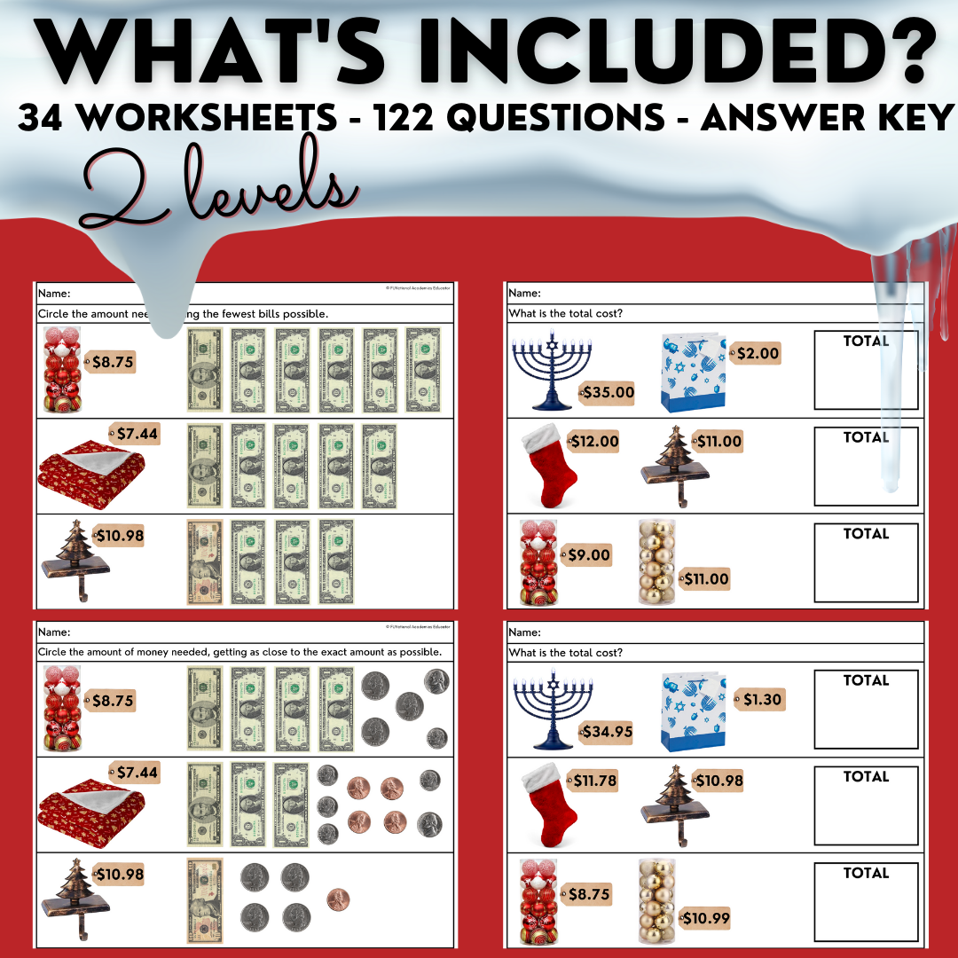 Holiday Shopping Task Cards Worksheets Money Math Special Education Classful