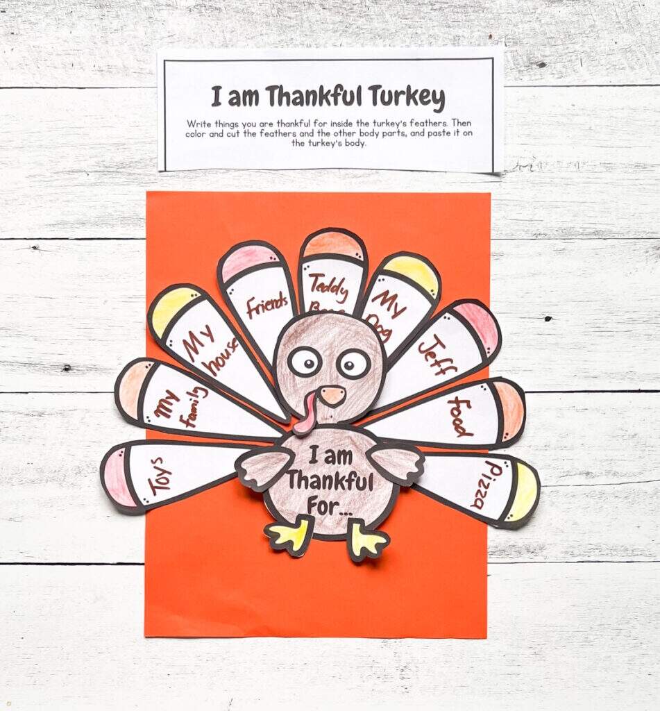 I Am Thankful Turkey Printable Craft Activity