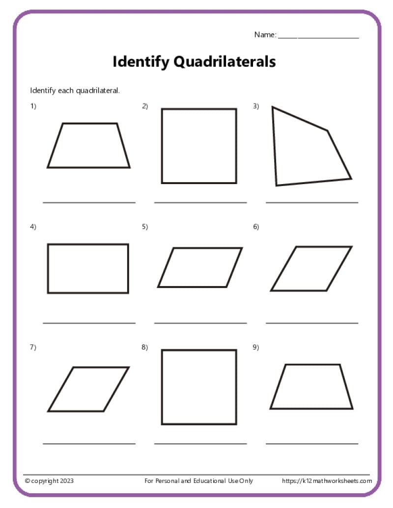 Identify And Draw Quadrilaterals K12 Math Worksheets Grade 5 Math Worksheets Identifying And Classifying Triangles Worksheets Library