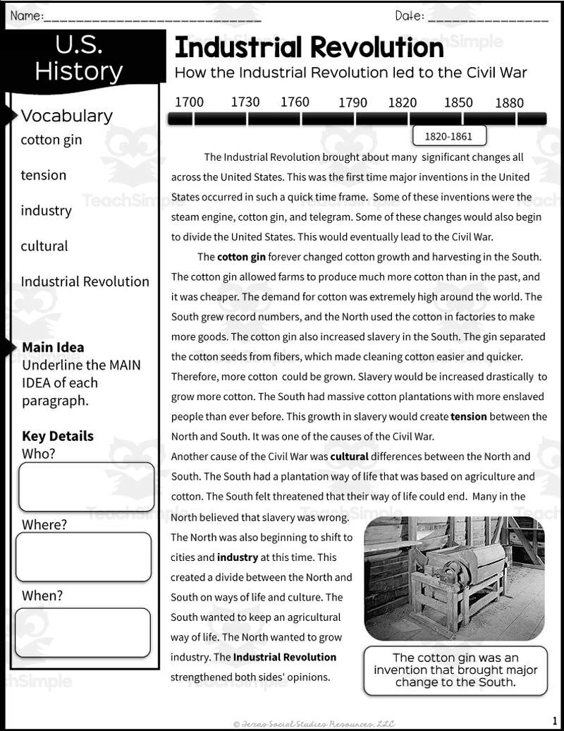 Industrial Revolution The Civil War Reading Packet Worksheets Library Industrial Revolution The Civil War Reading Packet Worksheets Library