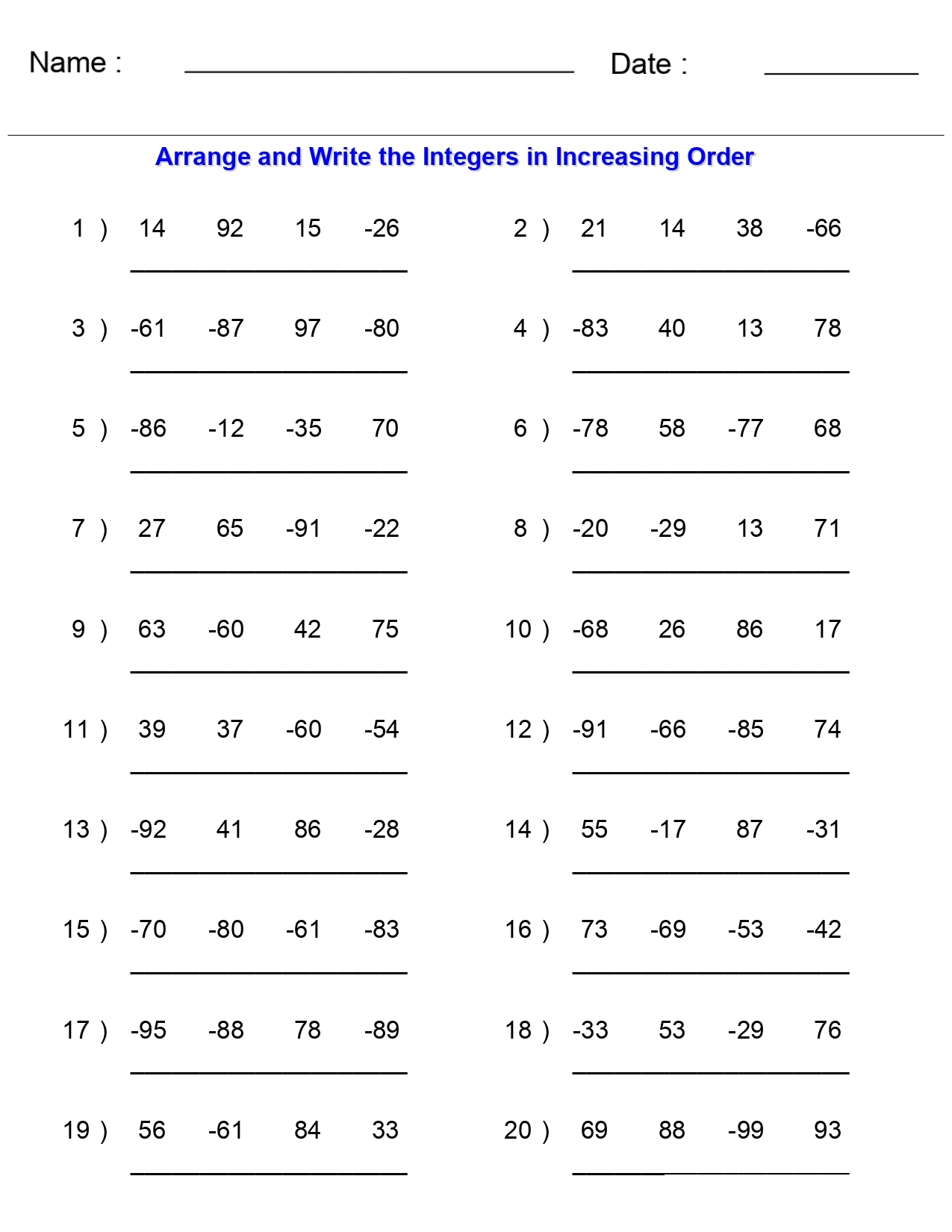 Integers Worksheets Arranging Orders Of Integers Worksheets Made By Teachers Integers Worksheets Arranging Orders Of Integers Worksheets Made By Teachers