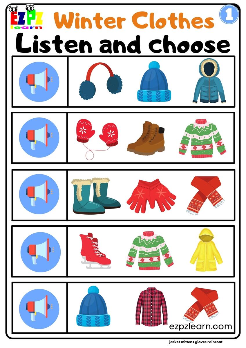 Interactive Winter Clothes Worksheet Listen And Choose The Correct Images Activity For Kids And ESL Students Group 1 Ezpzlearn Interactive Winter Clothes Worksheet Listen And Choose The Correct Images Activity For Kids And ESL Students Group 1 Ezpzlearn