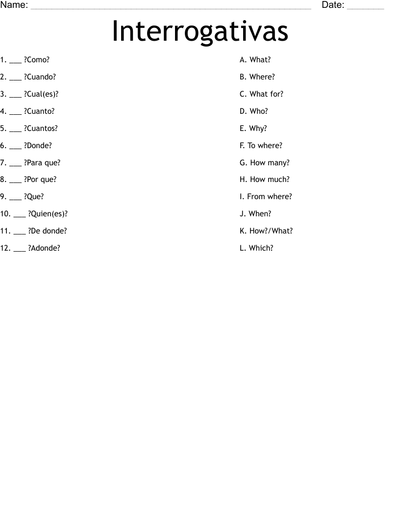 Interrogativas Worksheet WordMint