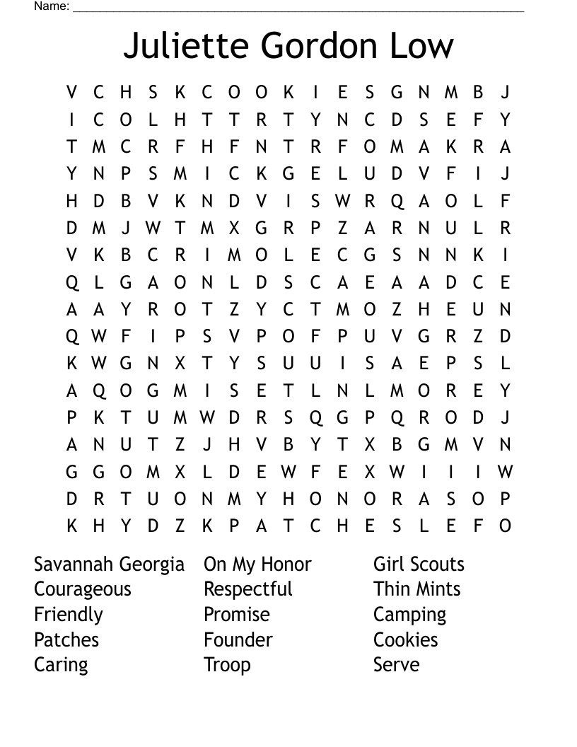 Juliette Gordon Low Word Search WordMint