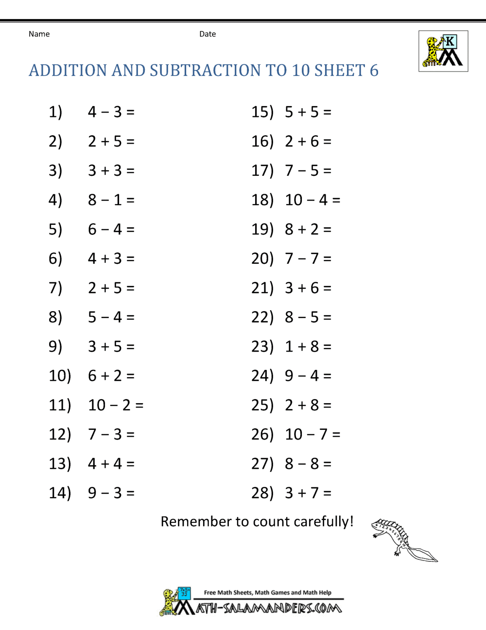 Kindergarten Addition And Subtraction Worksheets Adding And Subtracting Fractions Worksheets