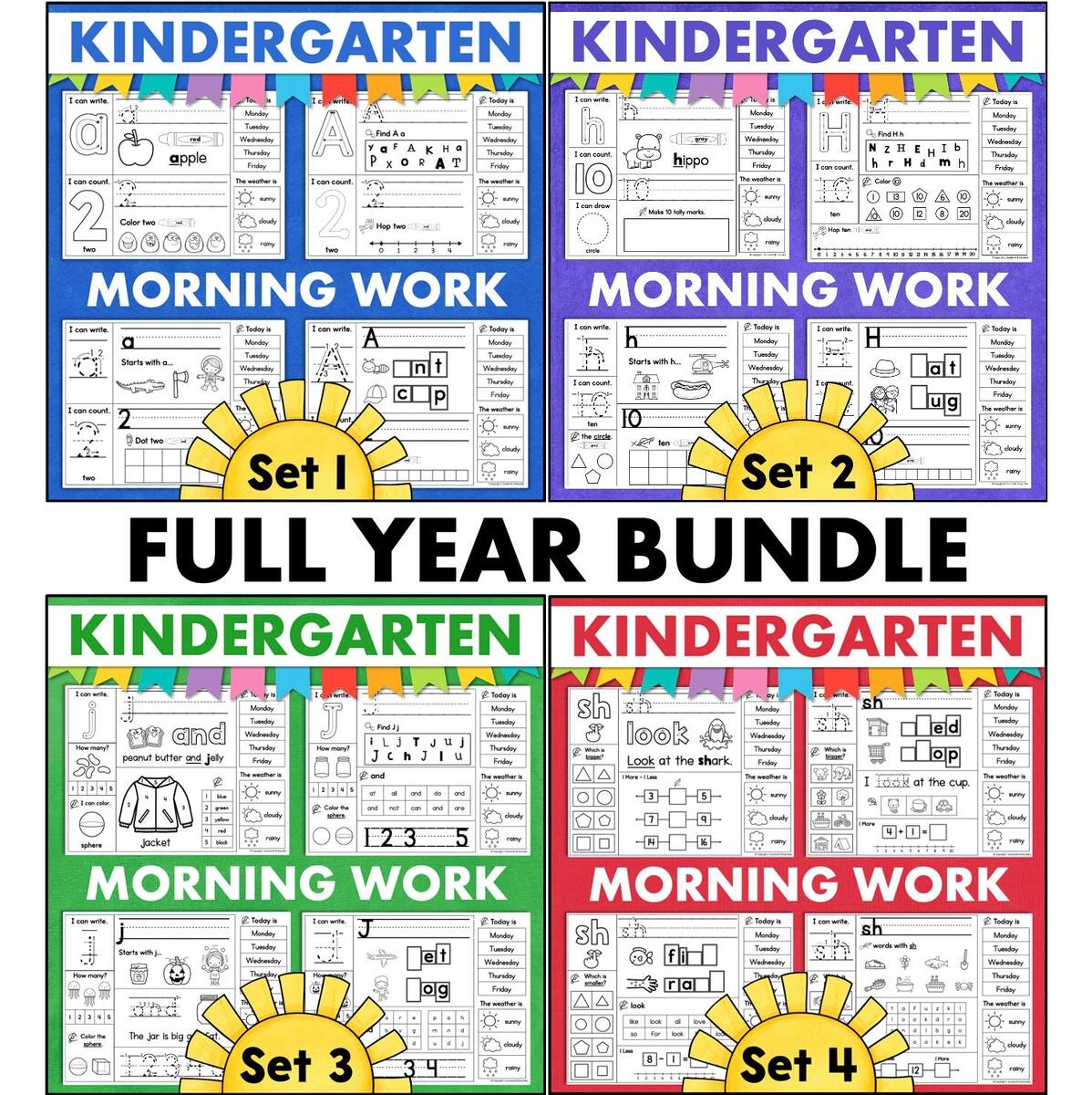 Kindergarten Daily Practice Worksheets FULL YEAR Spiral Review Phonics Reading Writing Math Letters Numbers Colors Shapes Homeschool Etsy