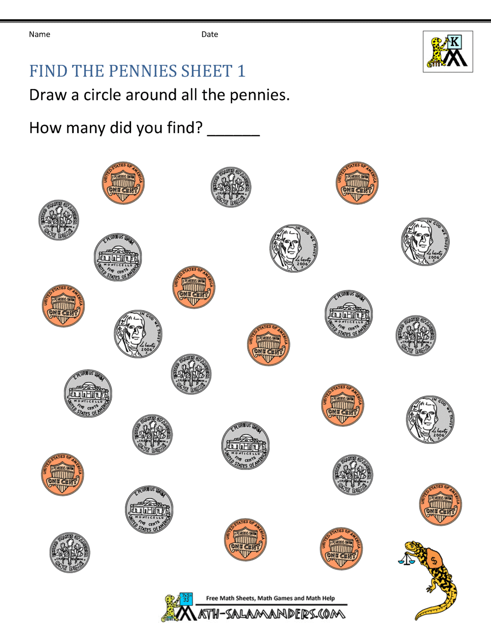 Kindergarten Money Worksheets 1st Grade
