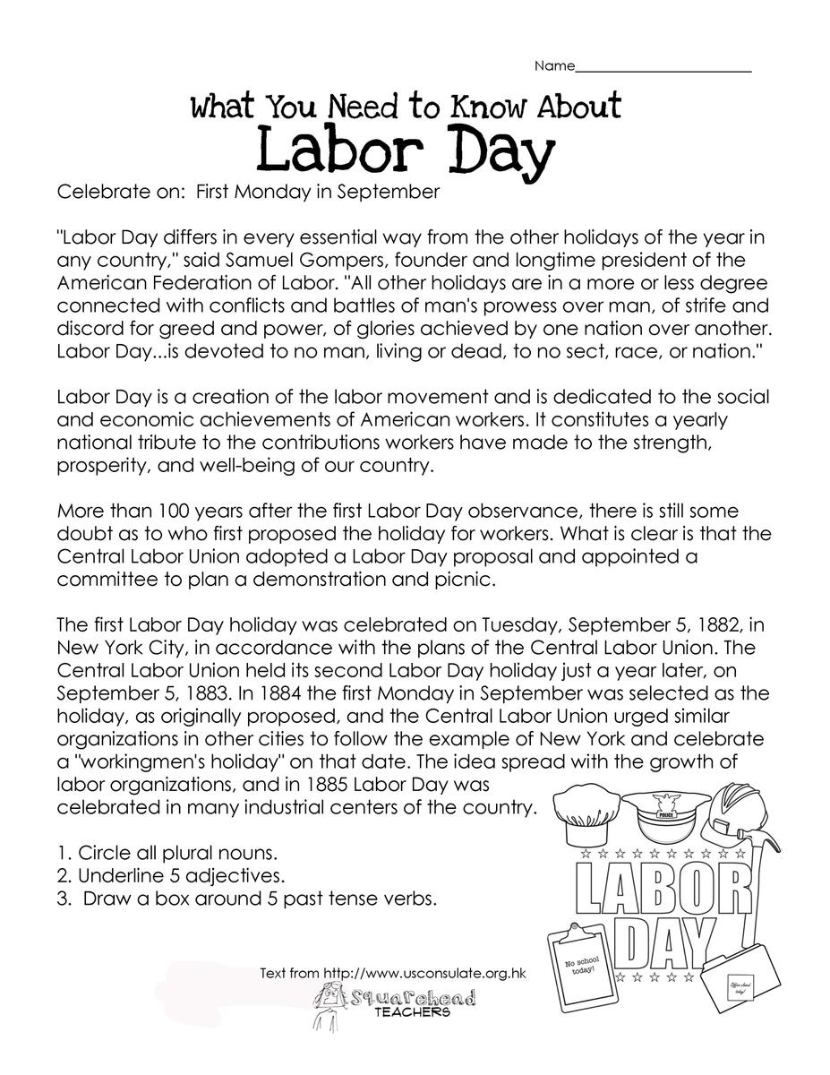 Labor Day What You Need To Know free Worksheet Squarehead Teachers