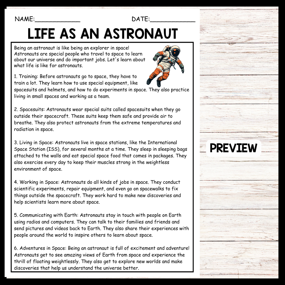 LIFE AS AN ASTRONAUT Space Day Reading Comprehension Made By Teachers Preschool Outer Space Lesson Planning Ideas Pre K Printable Fun