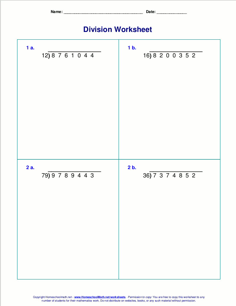 Division Worksheets For Division Facts 1 12 Paper Trail Design